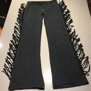 T party fringed black vintage wash yoga pants